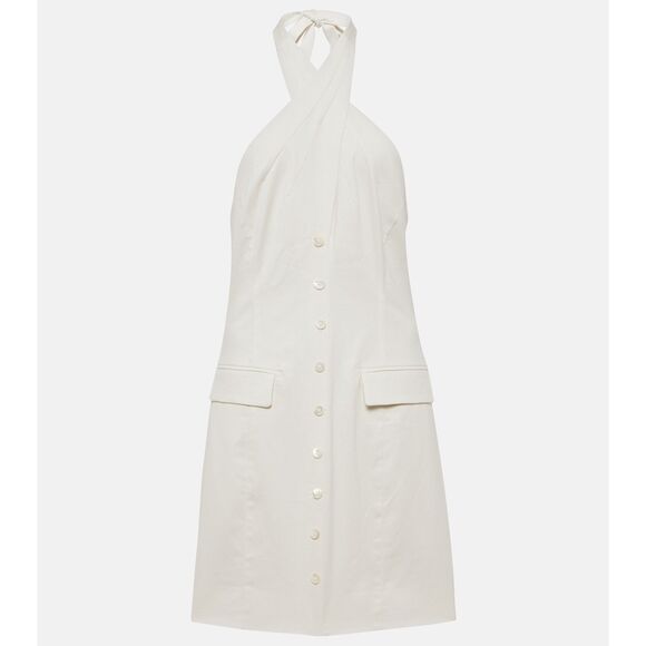 NWT STAUD Haven Cotton Chino Halter Neck Button Front Mini Dress in Ivory Size 2 - Picture 6 of 16